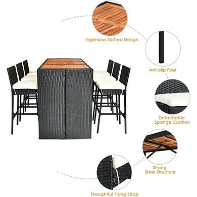 WICKER AND ACACIA OUTDOOR BAR SET