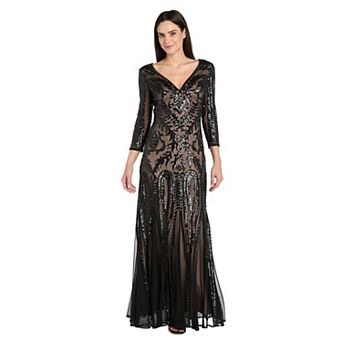Women's R&M Richards Long Beaded V-Neck Dress
