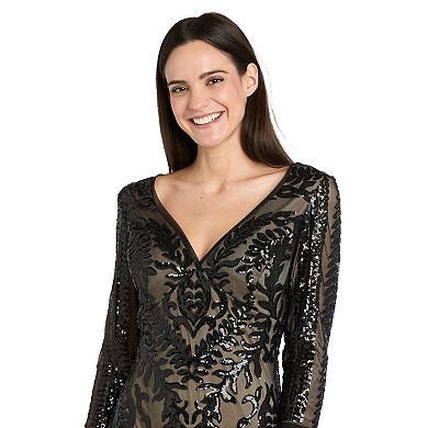 Women's R&M Richards Long Beaded V-Neck Dress