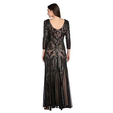 Women's R&M Richards Long Beaded V-Neck Dress
