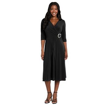 Women's R&M Richards V-Neck Midi Dress with Three-Quarter Sleeves