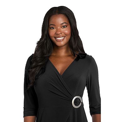Women's R&M Richards V-Neck Midi Dress with Three-Quarter Sleeves