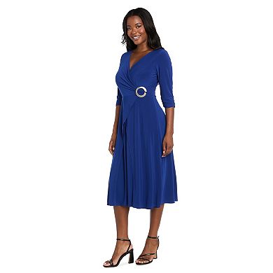 Women's R&M Richards V-Neck Midi Dress with Three-Quarter Sleeves