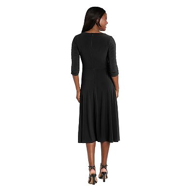 Women's R&M Richards V-Neck Midi Dress with Three-Quarter Sleeves