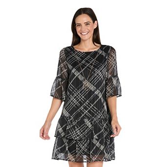 Women's R&M Richards Printed Chiffon Short Dress with Ruffled Sleeves