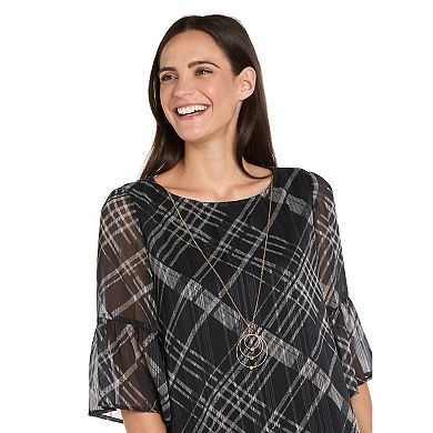 Women's R&M Richards Printed Chiffon Short Dress with Ruffled Sleeves