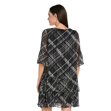 Women's R&M Richards Printed Chiffon Short Dress with Ruffled Sleeves