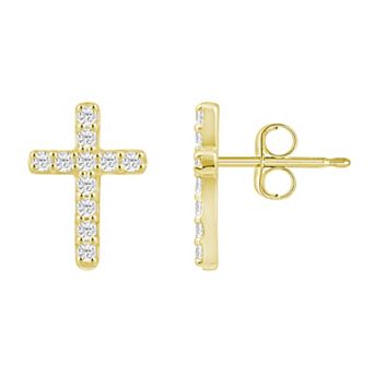 Alyson Layne 10k Gold 1/4 Carat T.W. Lab Grown Diamond Cross Stud Earrings