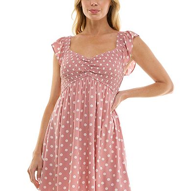 Juniors' Lily Rose Cinched Smocked Flutter Skater Dress