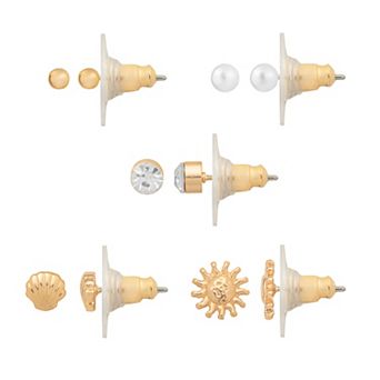 LC Lauren Conrad 5-Pair Gold Tone Sun and Shell Earring Set