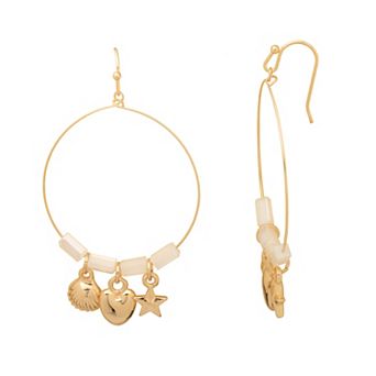 LC Lauren Conrad Gold-Tone Charm Drop Hoop Earrings