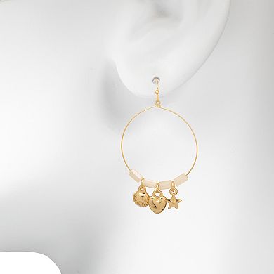 LC Lauren Conrad Gold-Tone Charm Drop Hoop Earrings