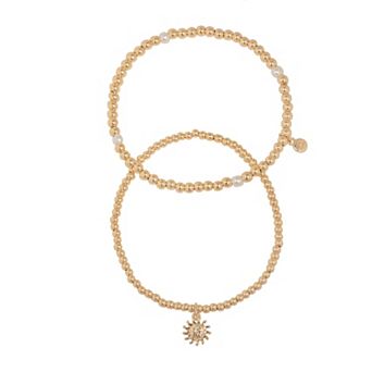 LC Lauren Conrad 2 pc Gold Tone Sun Charm Stretch Bracelet Set