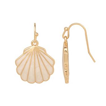 LC Lauren Conrad Gold Tone Enamel Shell Drop Earrings
