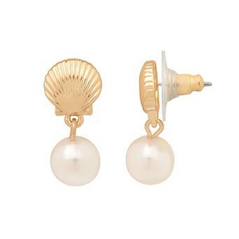 LC Lauren Conrad Gold Tone Shell and Simulated Pearl Drop Earrings