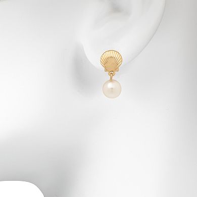 LC Lauren Conrad Gold Tone Shell and Simulated Pearl Drop Earrings