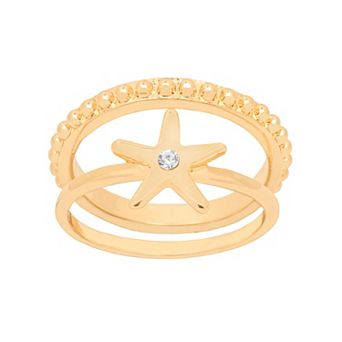 LC Lauren Conrad 2 pc Gold Tone Stackable Starfish Ring Set