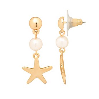 LC Lauren Conrad Gold Tone Starfish and Simulated Pearl Drop Earrings