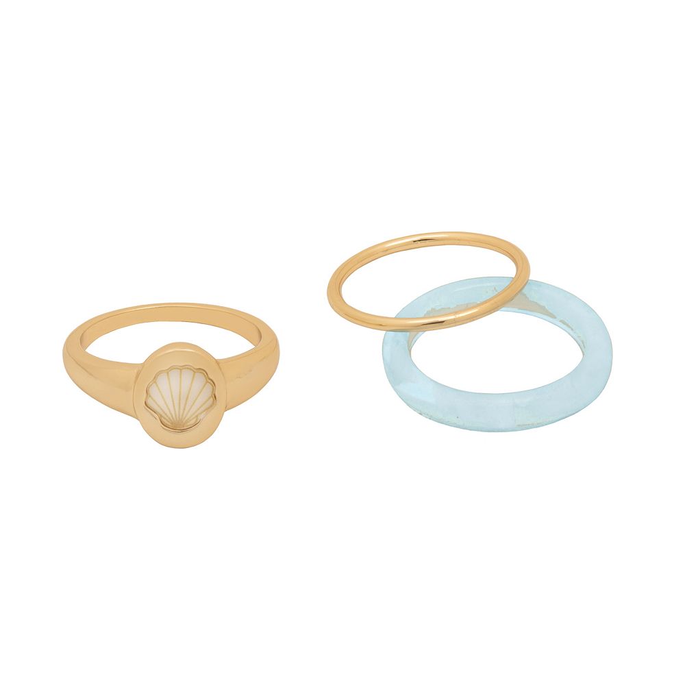 LC Lauren Conrad 3-Piece Gold-Tone Stackable Shell & Resin Ring Set