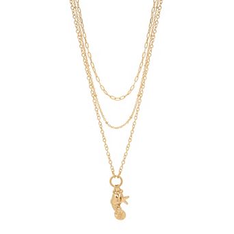 LC Lauren Conrad Gold Tone Short Multi-Row Sealife Charm Necklace