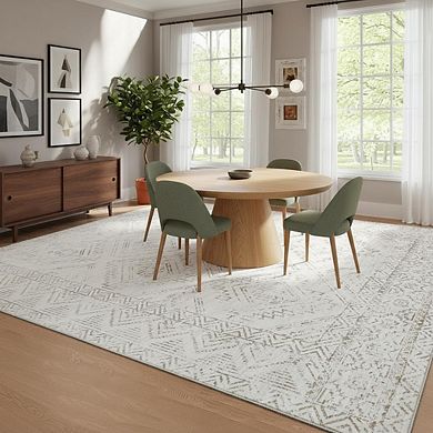 Modern Retro Geometric Pattern Area Rug for Bedroom Non Slip Low Pile Washable Rug for Laundry