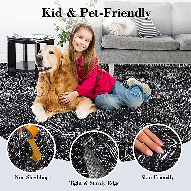 Modern Retro Geometric Pattern Area Rug for Bedroom Non Slip Low Pile Washable Rug for Laundry