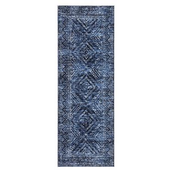 Modern Retro Geometric Pattern Area Rug for Bedroom Non Slip Low Pile Washable Rug for Laundry