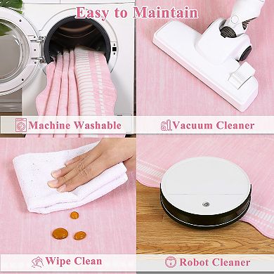 Modern Solid Color Scalloped Border Area Rug Washable Non Slip Mat for Living Room Home Office