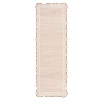 Modern Solid Color Scalloped Border Area Rug Washable Non Slip Mat for Living Room Home Office