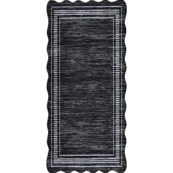 Modern Solid Color Scalloped Border Area Rug Washable Non Slip Mat for Living Room Home Office