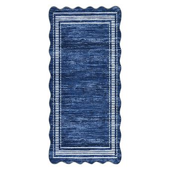 Modern Solid Color Scalloped Border Area Rug Washable Non Slip Mat for Living Room Home Office