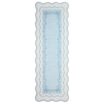 Modern Scalloped Border Area Rug Low Pile Non Slip Machine Washable Rug for Living Room Hallway