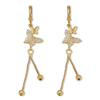 PalmBeach Jewelry Round Crystal Goldtone Butterfly Drop Earrings 13x5mm