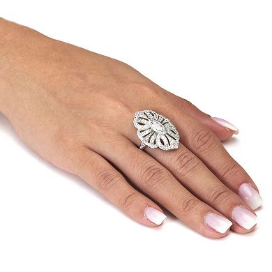 PalmBeach Jewelry 1.52 TCW Marquise Cut Cubic Zirconia Silvertone Art Deco Ring