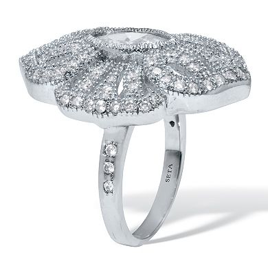 PalmBeach Jewelry 1.52 TCW Marquise Cut Cubic Zirconia Silvertone Art Deco Ring