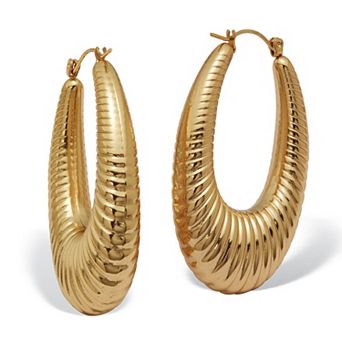 PalmBeach Jewelry Textured Yellow Gold Ion-Plated Stainless Steel White Enamel Hoop Earrings