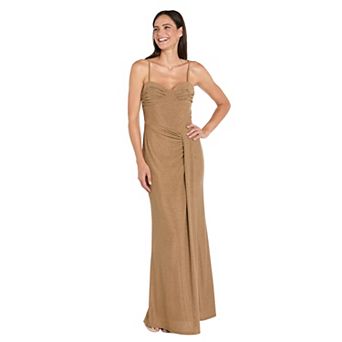 Petite R&M Richards Metallic Jersey Side Drape Dress