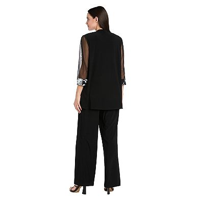 Petite R&M Richards 3-Piece Sequin Mix Media Top, Pant & Duster Set