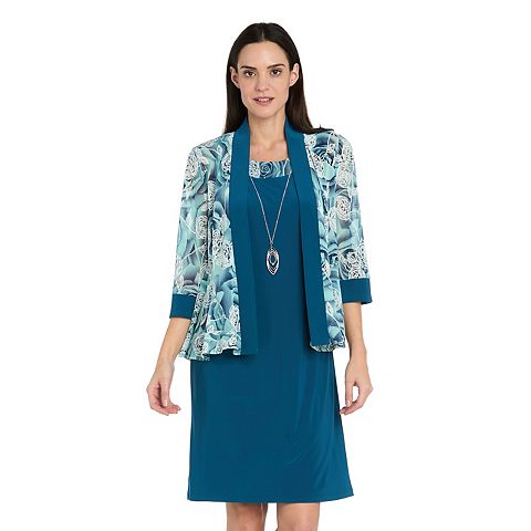 Женские платья R&M Petite R&M Richards 2 pc Flyaway Jacket & Floral Print Dress Set