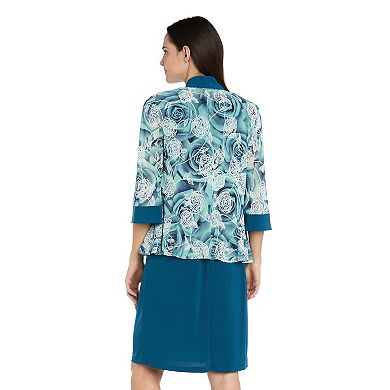 Petite R&M Richards 2-Piece Flyaway Jacket & Floral Print Dress Set