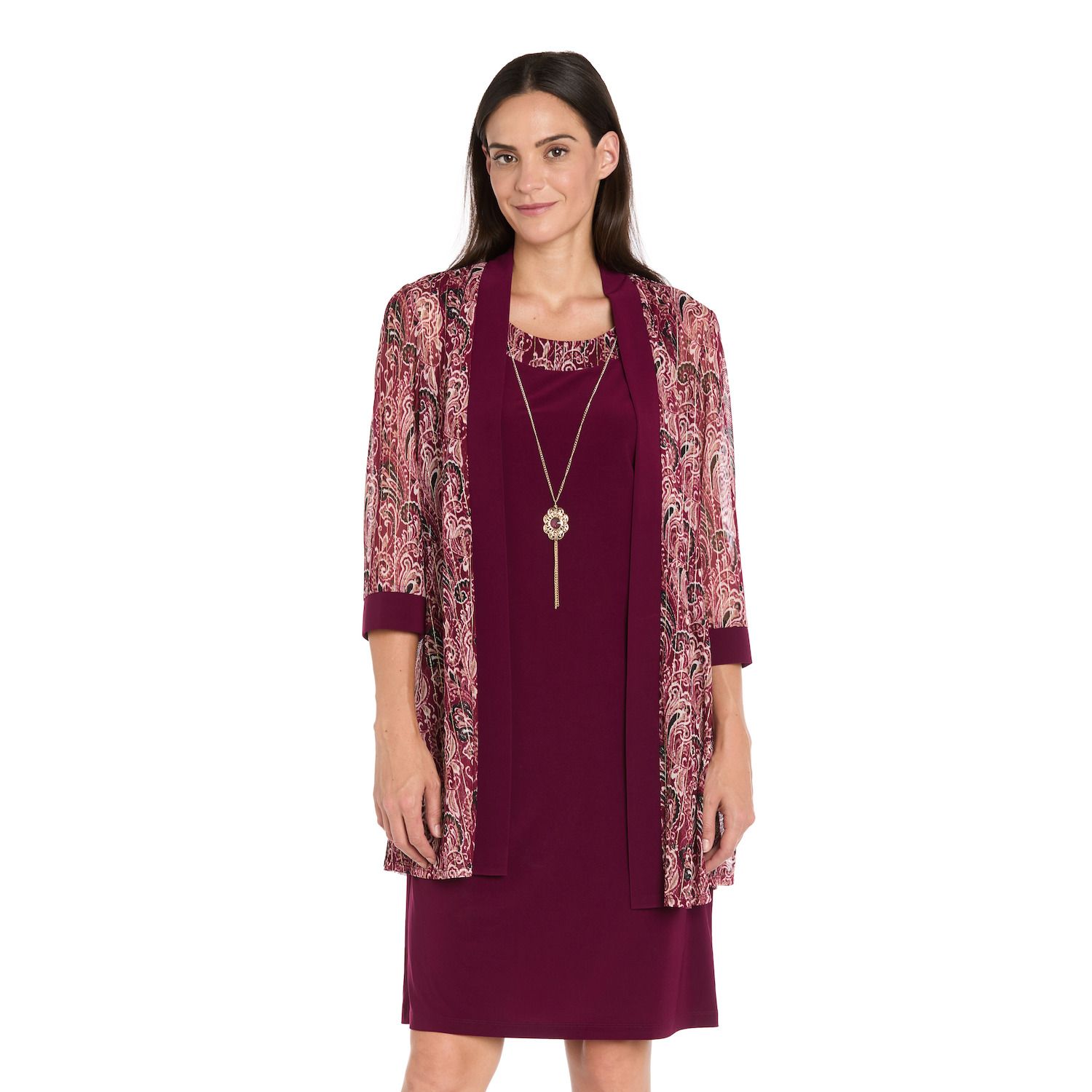 Женские платья R&M Richards Petite R&M Richards 2 pc Paisley Printed Mesh Jacket Dress