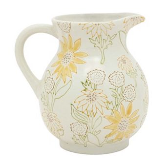 Everyday Decor Sunflower Stamped Ceramic Pitcher Table Decor