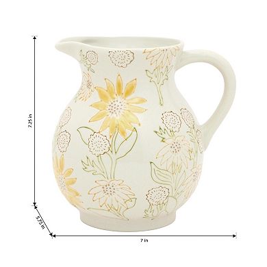Everyday Decor Sunflower Stamped Ceramic Pitcher Table Decor
