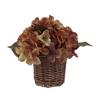 Everyday Decor Artificial Hydrangeas Arrangement in Wicker Basket