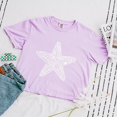 Starfish Mandala - Women's Boxy Crop Top Graphic T-Shirt
