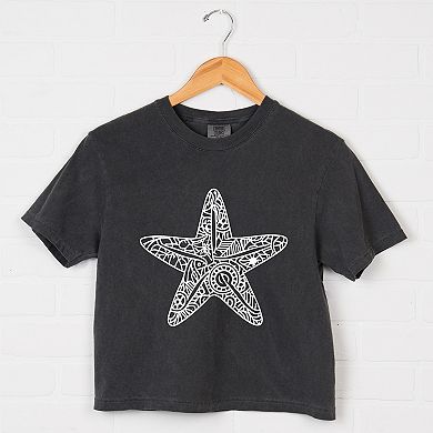 Starfish Mandala - Women's Boxy Crop Top Graphic T-Shirt