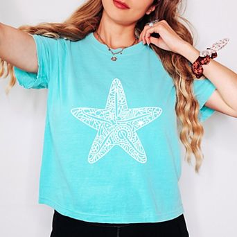 Starfish Mandala - Women's Boxy Crop Top Graphic T-Shirt