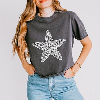Starfish Mandala - Women's Boxy Crop Top Graphic T-Shirt