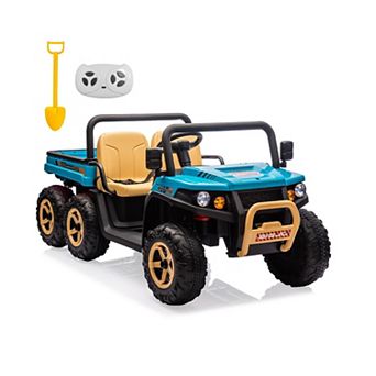 24V 6-Wheel Ride-on Dump Truck, 2-Seater 4WD Electric UTV with Remote, Dump Bed & Shovel, Music, LED
