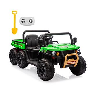24V 6-Wheel Ride-on Dump Truck, 2-Seater 4WD Electric UTV with Remote, Dump Bed & Shovel, Music, LED